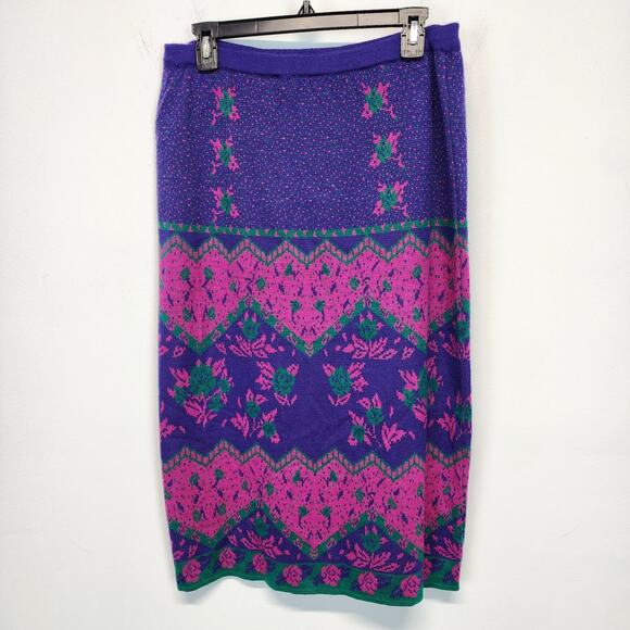 Vintage SML Sport Knit Midi Skirt Size L Purple Pink Cottage Twee Kitsch 80s 90s - Picture 3 of 9